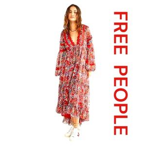 FREE PEOPLE Cassis Printed Chiffon Dress, Tiered, Mix Floral, Size XS.